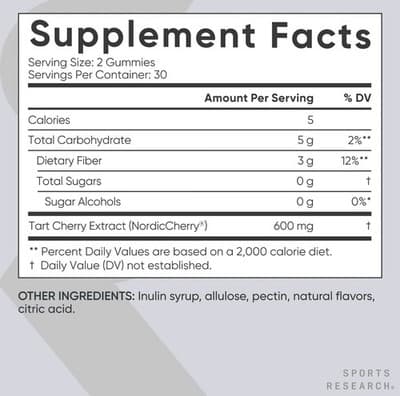Tart Cherry Gummy Supplements 600mg - Workout Recovery Sugar Free - 60 Gummies - Thumbnail 5