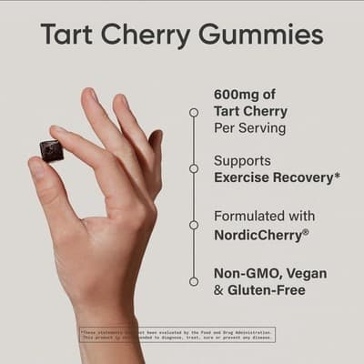 Tart Cherry Gummy Supplements 600mg - Workout Recovery Sugar Free - 60 Gummies - Thumbnail 2