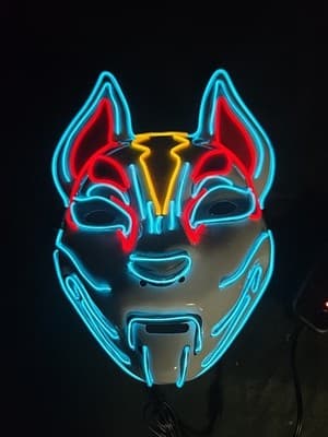 Glowing Demon Slayer LED Fox Mask Cosplay Neon Samurai Mask Luminous Halloween - Thumbnail 3