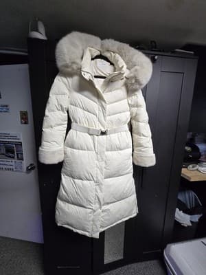 Michaa Womans Down Jacket Real Fur Two-Color Belted Long Padding MIPCYPD920