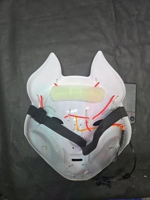 Glowing Demon Slayer LED Fox Mask Cosplay Neon Samurai Mask Luminous Halloween - Thumbnail 2