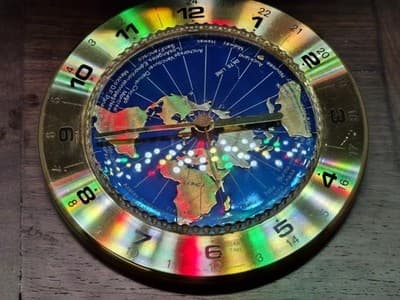 VTG Wehrle World Time Desk Table Clock with Wood Box Germany Quartz - Thumbnail 16