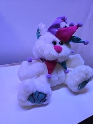 Vintage Cloud 9 Jester Joker White Teddy Bear Stuffed Animal Plush Toy 9" - Thumbnail 2
