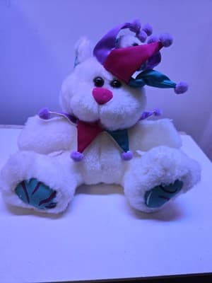 Vintage Cloud 9 Jester Joker White Teddy Bear Stuffed Animal Plush Toy 9"