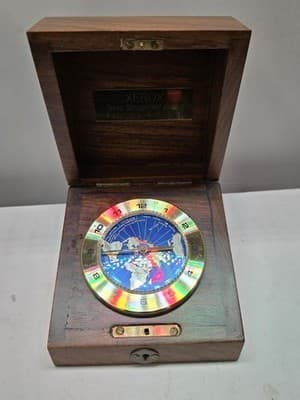 VTG Wehrle World Time Desk Table Clock with Wood Box Germany Quartz