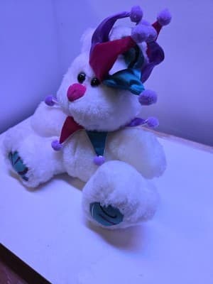 Vintage Cloud 9 Jester Joker White Teddy Bear Stuffed Animal Plush Toy 9" - Thumbnail 3