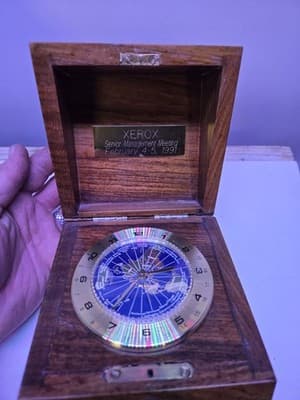 VTG Wehrle World Time Desk Table Clock with Wood Box Germany Quartz - Thumbnail 2