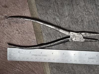 Antique Primitive Blacksmith Hand Forged Iron Pliers Crude Old Tool Collectible - Thumbnail 4