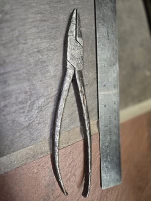 Antique Primitive Blacksmith Hand Forged Iron Pliers Crude Old Tool Collectible - Thumbnail 6