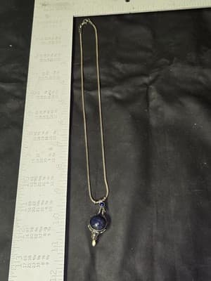 Vintage Handmade in Jerusalem Sterling pendant necklace w/lapis lazuli gems - Thumbnail 2