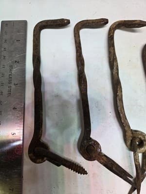Lot Of 7 Antique Gate Hooks Iron Hand-Wrought Pre-1890 Twisted Shafts - Thumbnail 2