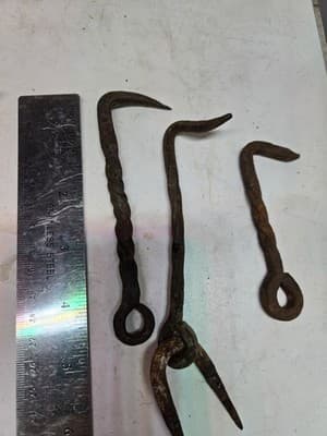 Lot Of 7 Antique Gate Hooks Iron Hand-Wrought Pre-1890 Twisted Shafts - Thumbnail 4