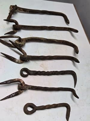 Lot Of 7 Antique Gate Hooks Iron Hand-Wrought Pre-1890 Twisted Shafts - Thumbnail 13
