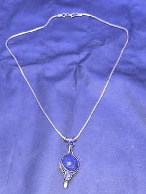 Vintage Handmade in Jerusalem Sterling pendant necklace w/lapis lazuli gems - Thumbnail 5