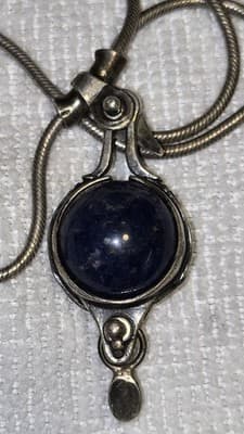 Vintage Handmade in Jerusalem Sterling pendant necklace w/lapis lazuli gems - Thumbnail 3