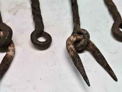 Lot Of 7 Antique Gate Hooks Iron Hand-Wrought Pre-1890 Twisted Shafts - Thumbnail 7