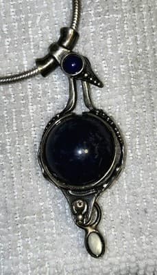 Vintage Handmade in Jerusalem Sterling pendant necklace w/lapis lazuli gems - Thumbnail 4