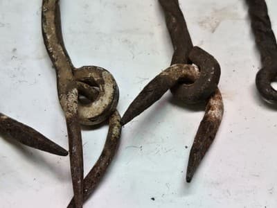Lot Of 7 Antique Gate Hooks Iron Hand-Wrought Pre-1890 Twisted Shafts - Thumbnail 9