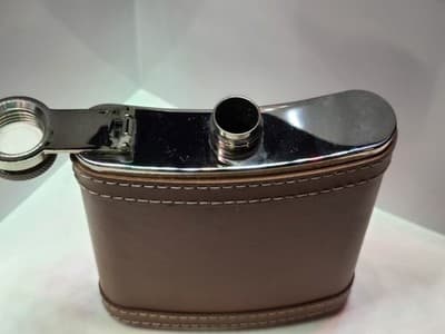Flask Bey-Berk Stainless Steel Leather Cover Screw Cap - 6 oz - Thumbnail 7