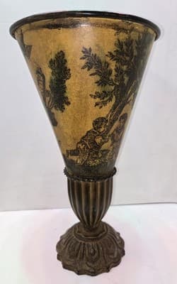 Vintage Tole Ware Style Pedestal Vase French Design Mustard VERY Rare -FREE SHIP - Thumbnail 2