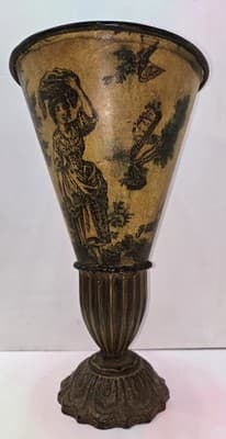 Vintage Tole Ware Style Pedestal Vase French Design Mustard VERY Rare -FREE SHIP - Thumbnail 3
