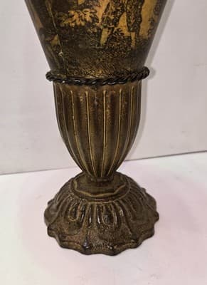 Vintage Tole Ware Style Pedestal Vase French Design Mustard VERY Rare -FREE SHIP - Thumbnail 6