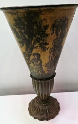 Vintage Tole Ware Style Pedestal Vase French Design Mustard VERY Rare -FREE SHIP - Thumbnail 8