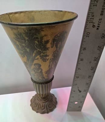Vintage Tole Ware Style Pedestal Vase French Design Mustard VERY Rare -FREE SHIP - Thumbnail 7