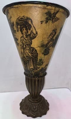 Vintage Tole Ware Style Pedestal Vase French Design Mustard VERY Rare -FREE SHIP - Thumbnail 5