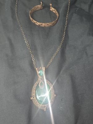 Handmade copper wire-wrapped necklace w/ faceted gemstone w/ matching bracelet - Thumbnail 4