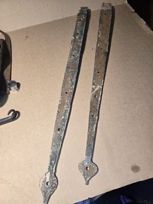 2 Large Antique 1800s Strap Hinges Wrought Iron Door Hardware 24.5" & 23.5" - Thumbnail 4