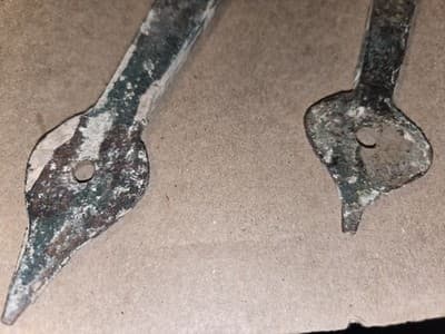 2 Large Antique 1800s Strap Hinges Wrought Iron Door Hardware 24.5" & 23.5" - Thumbnail 5