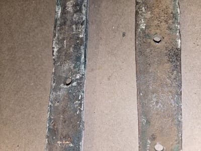 2 Large Antique 1800s Strap Hinges Wrought Iron Door Hardware 24.5" & 23.5" - Thumbnail 6