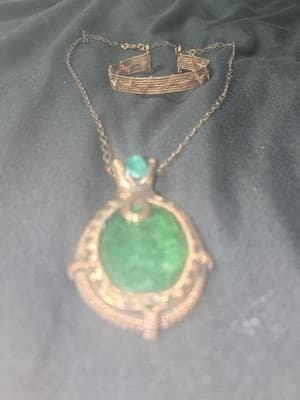 Handmade copper wire-wrapped necklace w/ faceted gemstone w/ matching bracelet - Thumbnail 7