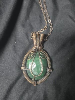 Handmade copper wire-wrapped necklace w/ faceted gemstone w/ matching bracelet - Thumbnail 2