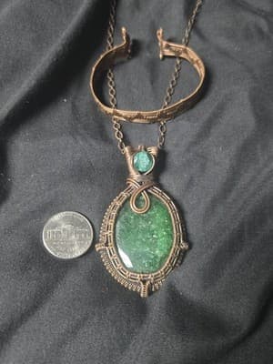 Handmade copper wire-wrapped necklace w/ faceted gemstone w/ matching bracelet - Thumbnail 9