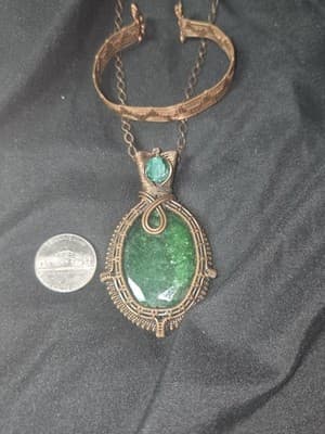 Handmade copper wire-wrapped necklace w/ faceted gemstone w/ matching bracelet - Thumbnail 8