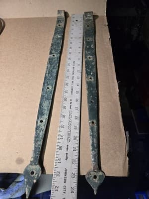 2 Large Antique 1800s Strap Hinges Wrought Iron Door Hardware 24.5" & 23.5" - Thumbnail 2