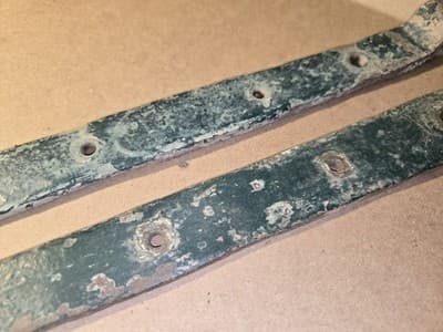 2 Large Antique 1800s Strap Hinges Wrought Iron Door Hardware 24.5" & 23.5" - Thumbnail 12