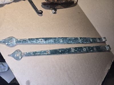 2 Large Antique 1800s Strap Hinges Wrought Iron Door Hardware 24.5" & 23.5" - Thumbnail 17