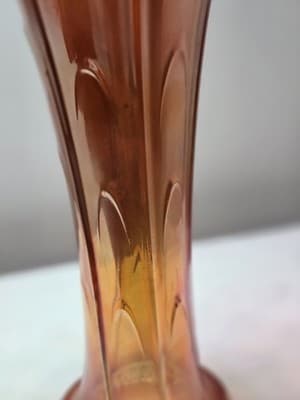 Vintage Orange Iridescent Carnival Glass 10 inch Vase Trumpet Flared Art Glass - Thumbnail 7