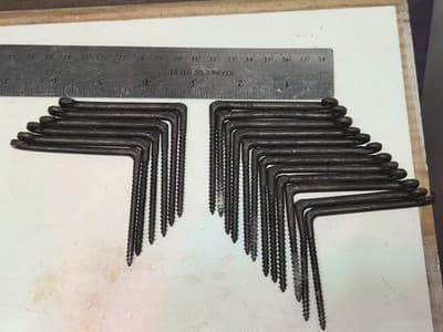Vintage Hammered Hand Forged Black Wrought Iron L Shaped Screw Hooks Lot Of 18 - Thumbnail 2