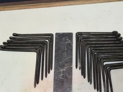 Vintage Hammered Hand Forged Black Wrought Iron L Shaped Screw Hooks Lot Of 18 - Thumbnail 3
