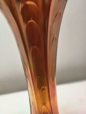 Vintage Orange Iridescent Carnival Glass 10 inch Vase Trumpet Flared Art Glass - Thumbnail 4