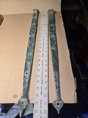 2 Large Antique 1800s Strap Hinges Wrought Iron Door Hardware 24.5" & 23.5" - Thumbnail 3