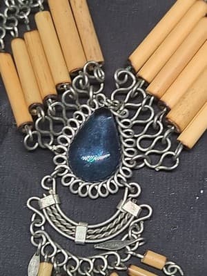 Vintage Native American Bamboo & Stone Necklace c1970s. Bohemian - Thumbnail 2