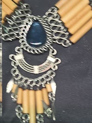 Vintage Native American Bamboo & Stone Necklace c1970s. Bohemian - Thumbnail 3