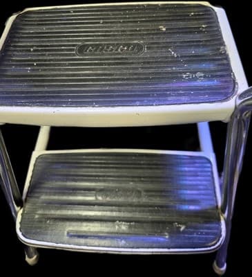 Vintage Cosco Kitchen Step Stool Flip-Up Seat Chrome Vinyl Garage Utility Tools - Thumbnail 4