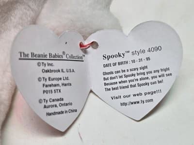 Ty Original Beanie Babies Spooky White Ghost w Tags Halloween Plush Bean Bag - Thumbnail 3