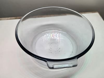 VINTAGE 1940'S PYREX FLAMEWARE Blue Tint Saucepan Bowl 832 B 7” - Thumbnail 2